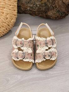 1 Pair Ballet Style Girls Sandals, New Summer Kids Ditsy Floral Toddler Open Toe Beach Shoes, Princess Shoes - Pink - View 2