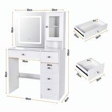 White Dressing Table With LED Lighted Mirror Makeup Desk 5 Drawers Vanity Table - White - View 11