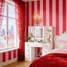 Large LED Lights Makeup Desk Mirror Dressing Dresser Table Dresser Vanity Set UK - White - View 5