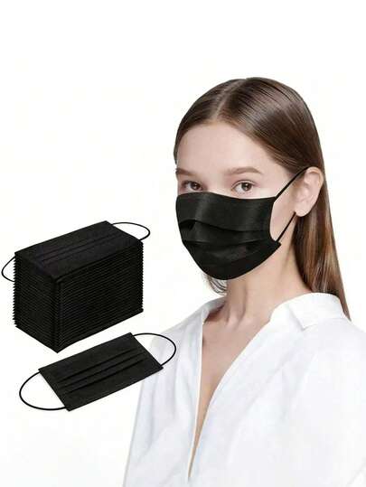 10PCS/20PCS/30PCS/50PCS/100PCS/200PCS/300PCS/Three-Layer Protection! Disposable Black Masks Are Breathable And Comfortable For Daily Travel -Anti Droplet And Dust-Proof Strength, Cool Black Appearance, Protecting Health And Showing More Style