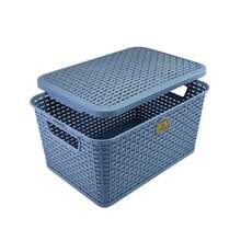 Pack 2 Canastas Con Tapa Estilo Rattan Multiusos - Azul - Ver 2