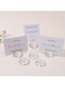 Crystal Clear Acrylic Diamond Shaped Place Card Holder - Includes Place Cards, Square Table Number Card Holder With Diamond Face Design, Suitable For Wedding Reception Seating Cards, Numbered Dining Tables, Party Table Number Plates, Event Meal Table Card Clips - Multicolor - View 6