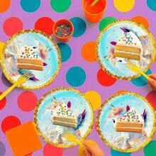 50 Pz Plato Cartón Premium Pastelero Happy Birthday Hb Rojo Confeti Oro - Unicornio bebé - Ver 5