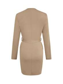 1pc Women's Elegant Solid Color Knit Dress - Khaki - View 3