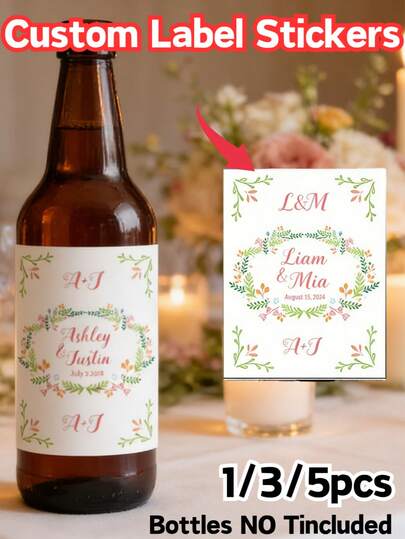 1/3/5 piezas, Etiquetas personalizadas para botellas de vino y cerveza con diseño floral de verano, perfectas para compromisos, bodas y otras ocasiones especiales, etiquetas fáciles de usar, Día de San Valentín, etiquetas de regalo, decoraciones de cumpleaños, perfectas para fiestas de compromiso y boda, autoadhesivas, fáciles de usar, texto personalizable, recuerdos de boda, etiquetas de vino, etiquetas para botellas de vino, etiquetas para botellas de vino de boda, decoraciones de etiquetas para fiestas