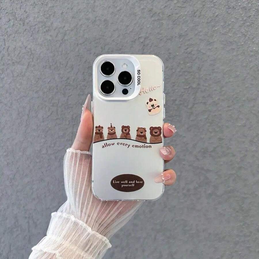 1 pieza funda de teléfono de moda transparente de color claro con diseño de cinco ositos de dibujos animados, ideal para chicas modernas. Material suave resistente al agua y a caídas. Compatible con Apple 11 Pro Max, 12 Pro Max, 13 Pro Max, 14 Pro Max, 15 Pro Max, 16 Plus, 16 Pro Max, Galaxy S21, S22, S23, S24 Ultra, Redmi Note 13, 14, Pura 70, OPPO Reno 11, Honor X9, Pixel 7. - Blanco - Ver 1
