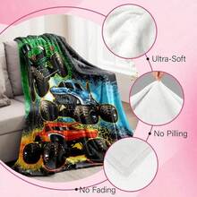 Monster Jam Monster Truck Flannel Blanket Soft Warm Polyester Fiber Throw For Kids Boys Girls All Seasons Ideal Gift - 彩色 - 查看 3