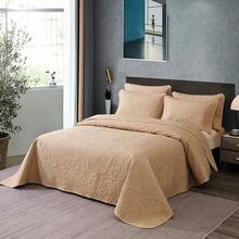 3 PiecesPolyester Peris Embossed Bedspread Set, [2 Pillow Shams, No Pillow Inserts], Stain-Resistant, Suitable For Living Room, Bedroom, Hotel - Camel - View 3