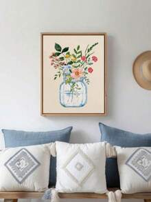 لوحة فنية لباقة زهور فريدة من نوعها - بدون إطار، بطراز عصري قديم، رسم توضيحي بسيط، لوحة فنية هادئة وجميلة، لوحة جدارية بدون إطار، ديكور الجدران، مناسبة للحمام والغرفة والمعيشة والمنزل والمطبخ والمكتب - هدية مثالية للأصدقاء والعائلة، عيد الحب، رأس السنة، هدية لتدشين المنزل - متعدد الألوان - مشاهدة 3