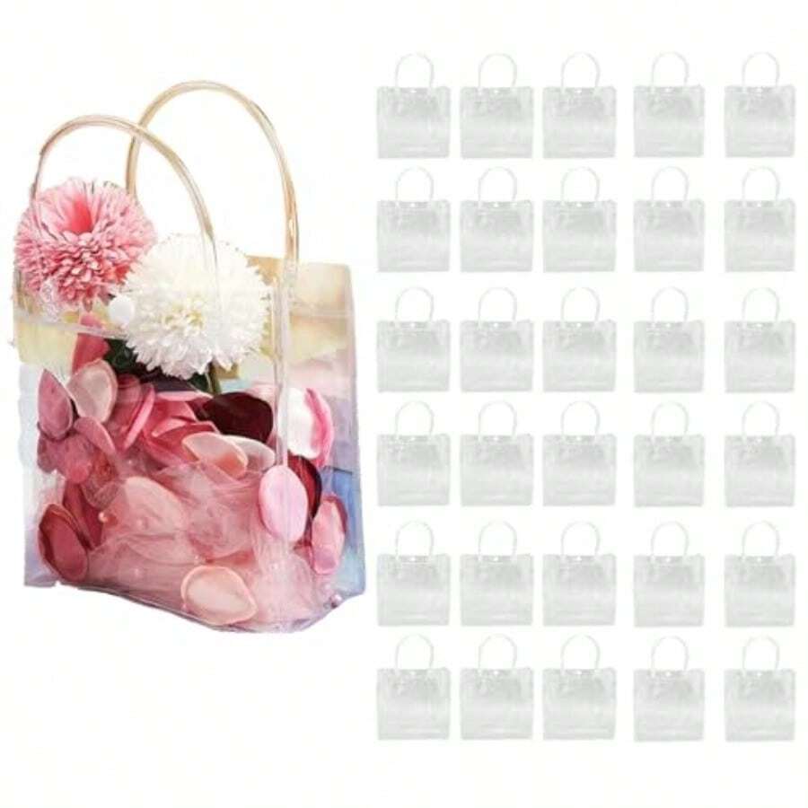 zxr Bolsas de Regalo de PVC Transparente con Asas30 Piezas Bolsas de Dulces para Fiestas para Dulces Bolsas de Compras Reutilizables Fiestas Infantiles Bodas Cumpleaños 30125 - Transparente - Ver 1