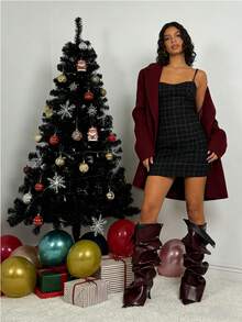 Sexy Design Stiletto High Heel Women Ruched Slouchy Boots Knee High Pointed Toe Mid Calf Luxury Fashion Detachable Shoes - Màu Đỏ Sâu - Xem 3