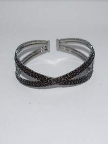1pc Rhinestone Criss-Cross Elegant Fashion Bangle - 1115 Gun Black - View 3