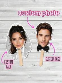 1 Conjunto de Acessórios Personalizados para Cabine Fotográfica de Recém-Casados, Impressão de Retrato Personalizada, Máscaras Faciais Engraçadas para Segurar, Pedestais Personalizados de Personagens Virtuais, Acessórios Personalizados para Segurar o Rosto de Recém-Casados. Cabine Fotográfica para Festa de Aniversário, Casamento, Formatura, Decorações Criativas para Eventos, Presentes Personalizados
