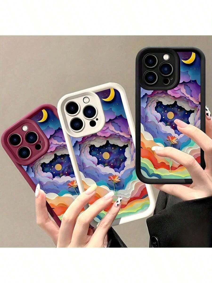 Fundas de Teléfono con Diseño de Flores bajo las Estrellas para iPhone 16ProMax, 16case, 15case, 14Plus, 13Pro, 12, 11, XSMax, XXS - Funda Suave Antigolpes de TPU Regalos Divertidos para Familia y Amigos - Blanco - Ver 1