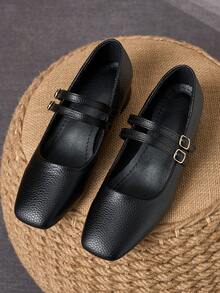 MonaNise 女士3厘米布面包跟黑色时尚百搭玛丽珍低跟粗跟优雅鞋 - 黑色 - 查看 3