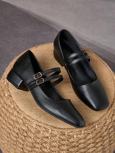 MonaNise أحذية أنيقة ذات كعب سميك منخفض بتصميم ماري جين للنساء، بارتفاع 3 سم، مغطاة بقماش، متوفرة باللون الأسود والأزرق الداكن والبني والبرغندي