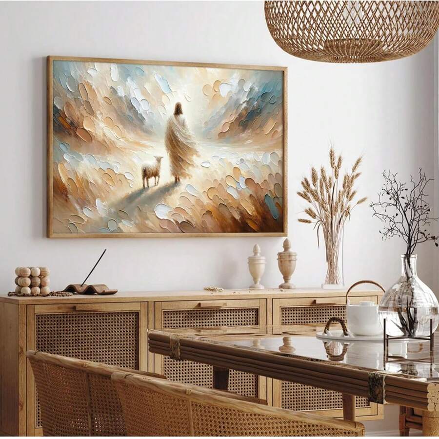 1pc Unframed Canvas Poster, Religious Wall Arts, God Leaves The 99, God With The Lost Sheep, Ideal Gift For Bedroom Living Room Corridor, Wall Art, Wall Decor, Winter Decor, Room Decoration - Multicolor - View 1