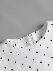 QUNGIGU 女士波点连衣裙，复古短袖，优雅长裙，白色连衣裙，女士优雅连衣裙，优雅派对连衣裙 - 白色 - 查看 7