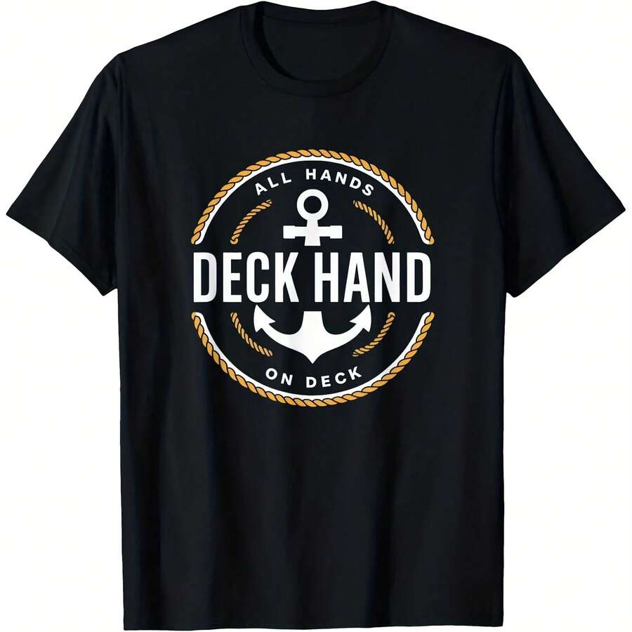 Deckhand Sailor - Yacht Crew Shirt, Sailing Apparel, Men's T-Shirts, 100% Cotton, Sizes S-5XL - 黑色 - 查看 1
