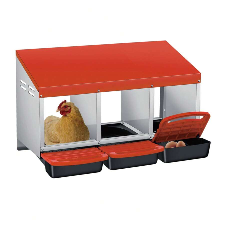 Techigher Chicken Nesting Boxes, 3/4 Hole Metal Chicken Egg Laying Box With Pull-Out Trays And Rollout Egg Collection For ChickenCoop