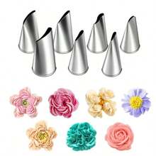 7pcs Stainless Steel Rose Piping Nozzles Set - Cake Decorating & Pastry Tools, Baking Essentials - Multicolor - View 7