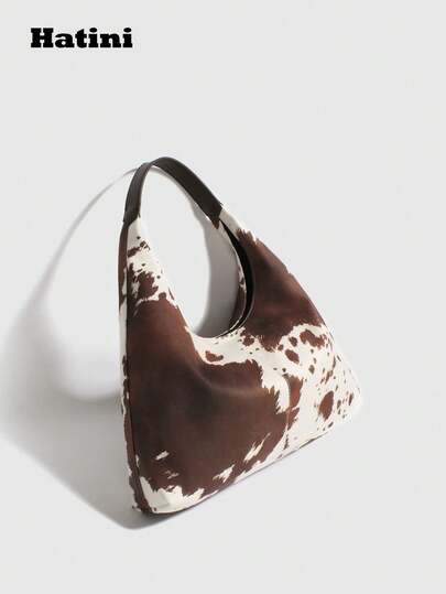HATINI 复古时尚女士手提包，棕色和米色拼接设计，半月形波士顿包，大容量，适合通勤、约会、购物、休闲、旅行、音乐节、派对等场合。