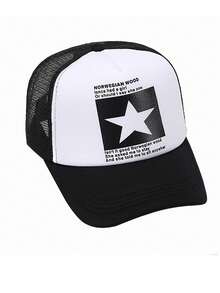 Mũ lưỡi trai in hình ngôi sao thoáng khí mới, mũ trucker có thể điều chỉnh, mũ thời trang unisex bằng polyester in chữ, chống gió và tia UV, thích hợp cho mùa xuân và mùa hè. - mũ - Xem 15