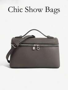 1个纯色荔枝纹PU方形斜挎包，女士小钱包，适合日常时尚搭配，时尚米黄色女士手提包 - 灰色 - 查看 1