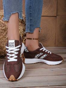 女士休闲运动鞋，舒适透气拼接复古运动户外鞋，百搭平底鞋