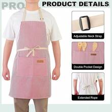 2 Pack Kitchen CooFKing Aprons, Adjustable Bib Chef Apron With 2 Pockets For Women Men, For CooFKing, Cleaning,Blue+Pink - 藍色+粉紅色 - 查看 4