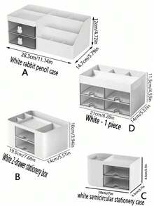 1pc Transparent Makeup Organizer, Stationery Container, Desktop Storage Drawer Cabinet, Large Capacity Jewelry Holder, Vanity Organizer Box, Suitable For Face, Mask, Makeup Brushes, Skincare, Pens, Home Decor, Room Decor, Bathroom Accessories, White - 1 Set - White - View 7