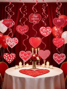 12个情人节心形螺旋吊坠，红色心形挂饰，情人节装饰，情人节快乐装饰，爱情礼物，婚礼用品，新娘送礼会回礼，家居装饰，卧室装饰，浪漫烛光晚餐背景，室内/室外派对用品，情人节礼物 - 紅色 - 查看 4