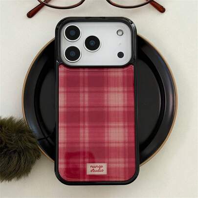 复古格子图案手机壳，兼容 17 Pro Max、17 Pro、17、16 Pro Max、16、15、14、13、12、11 Pro Max Plus，防震后盖。