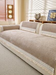 1pc Luxury Chenille Sofa Cushion Cover, Modern Minimalist Fashion Dust-Proof Anti-Slip Sofa Seat Pad, Washable, Suitable For Bedroom, Office, Living Room Combination, L-Shaped Sofa And 1/2/3/4 Seat Sofa, All Season - Khaki - View 7