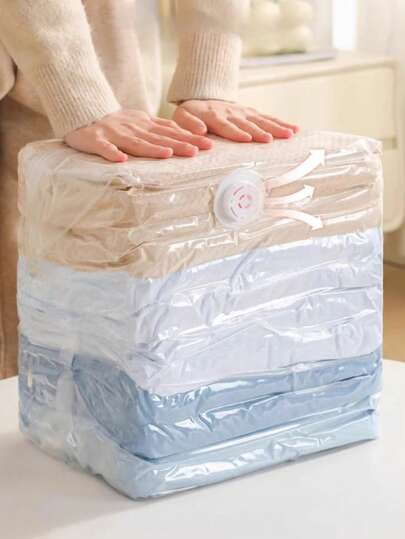 1pc Space Saving Vacuum Storage Bag - Plastic, Rectangular, No Pump Needed, Airtight Compression Bag For Clothes, Bedding, Blankets, Pillows - No Power Required, Home And Travel Closet Organizer