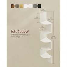 VASAGLE Estantería esquinera, Estante Flotante de Pared de 5 Niveles con diseño de Zigzag, estantería, Color café rústico ULBC72BX(Blanco rústico) - Multicolor - Ver 4