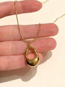 1件不锈钢防水时尚镂空水滴吊坠圆形蛇形链项链，不易褪色，适合女性日常佩戴 - 水滴 - 查看 6