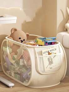 Large Capacity Plush Toy Storage Basket, Living Room Organizer, Household Dirty Clothes Laundry Bin With Handle - Multicolor - View 2