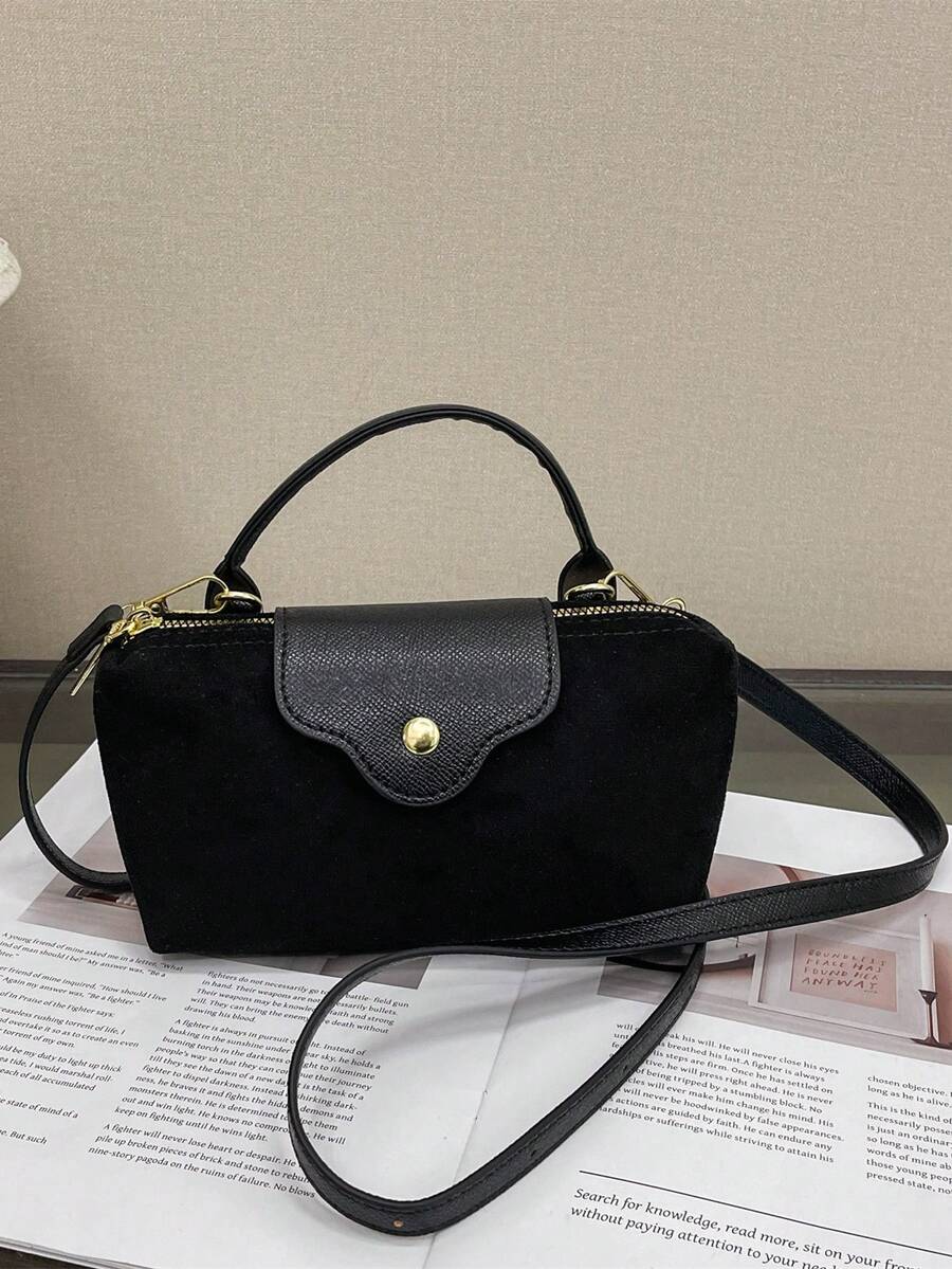 新款女士休闲手提包，多功能纯色尼龙单肩包，波士顿购物时尚斜挎包，可装护照、现金、身份证、信用卡，轻便，夏季包款，送女友的礼物 - 黑色 - 查看 1