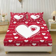 Red "Heart Print Bedding 3 PiecesSet - Valentine's Day Romantic Bed Linens, Perfect Gift For Her/Him - Multicolor - View 12