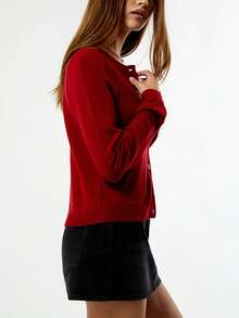 Womens Cardigan Sweaters Round Neck Long Sleeve Lightweight Button Down Sweater 2026 Spring Knit Tops - Red - View 3