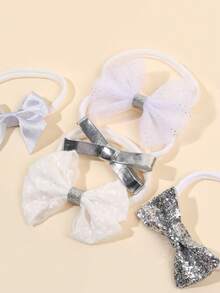 6pcs Silver Metallic Lace Headbands, Shiny Crown Plush Headbands For Baby Girls, Silver Glitter Hairbands, Cute Fabric Headbands For Infants, Baby Girl Gifts, Casual Headwraps, Baby Hair Accessories - Silver - View 5