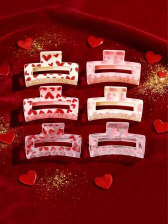 Set de 3 piezas/6 piezas de pasadores de pelo con estampado de corazón, pasadores de pelo elegantes y dulces para moños, regalo del Día de San Valentín para novia/mejor amiga