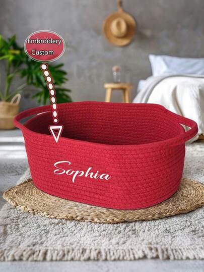 1pc Customized Small Handwoven Rope Storage Basket/Desktop Organizer, Suitable For Living Room, Bedroom, Desk And Nightstand. Can Be Used To Store Cosmetics, Toys, Pet Supplies, Remote Controls, Etc. It Is A Perfect Decor For Bedroom And Living Room, And Also A Unique Personalized Gift For Friends, Family, Siblings And Girlfriends On Occasions Like Valentine's Day, Anniversary And Birthday.