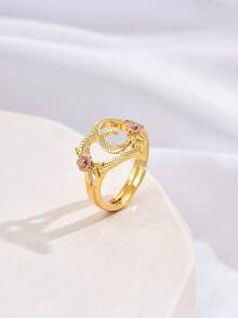 时尚奢华甜美田园风心形蕾丝镂空玫瑰双色26字母A-Z姓氏戒指，迷人装饰首饰 - 戒指 - 查看 11