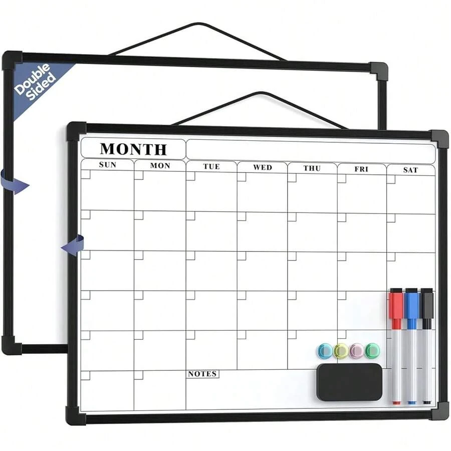 MaxGear Monthly Calendar Dry Erase Board For Wall, 16\X12\ Small Hanging Double-Sided White Board, Portable Whiteboard For Planning, Drawing, Memo, To Do List, Schoolsss, Home, Office, Black Frame,Black - Black - 查看 1
