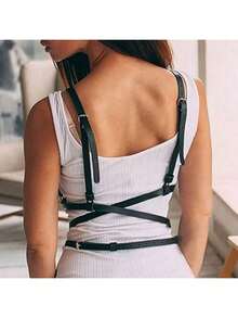 Women's Sexy Gothic Black Punk Crop Top Camisole With Straps, Suitable For Carnival Parties And Daily Wear - Black - View 2