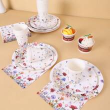 波西米亚风花卉庆典一次性餐盘、餐巾纸、杯子、桌布和横幅套装，可供16位客人使用，适合生日、婚礼、主题派对、家庭野餐等场合。 - 彩色 - 查看 5