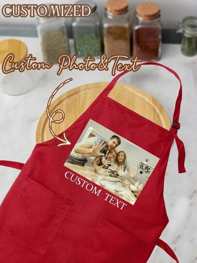 Delantal personalizable con texto y foto, delantal impermeable, delantal de cocina divertido, texto personalizable, delantal de chef, regalo ideal para aniversario, regalo único para mujeres, chefs, madres, padres, esposos, novias, novios, regalo de boda (hombres/mujeres)