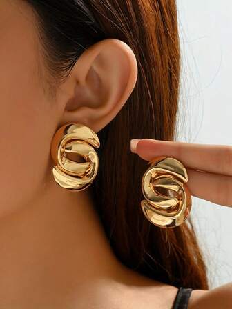 Luxury Retro Geometric Wrapped Metal Earrings, Dual-Color Options, Exaggerated Design Earrings, Suitable For New Year Party, Daily Commute, Valentine's Day Gift, Women's Fashion Accessory